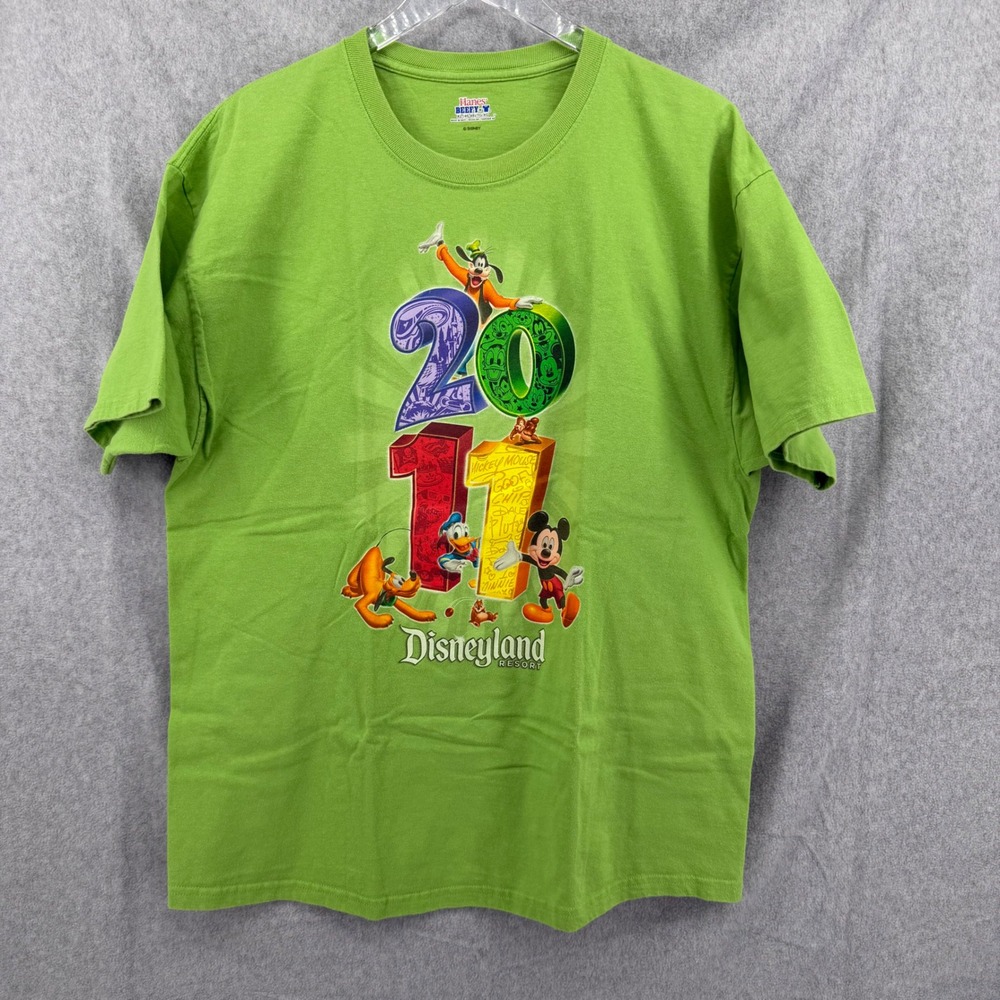 Disney Disneyland Resort 2011 Mickey Mouse Lime Green Hanes Beefy Shirt Mens XL - Picture 6 of 8